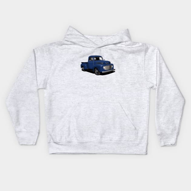 1950 Ford F1 Pickup Truck in dark blue Kids Hoodie by candcretro
